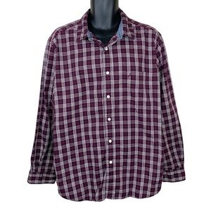 Nautica Plaid Button Down Long Sleeve Shirt Burgundy Red Purple XL